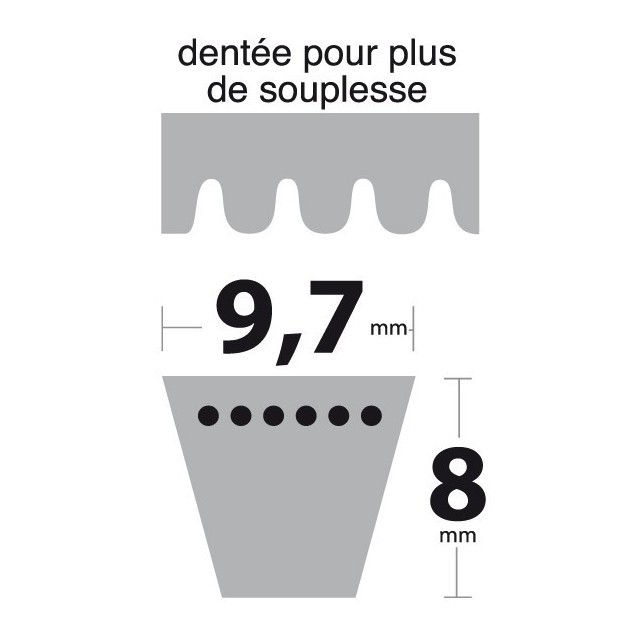 Courroie XPZ750 Trapézoïdale crantée. 9,7 mm x 762 mm.