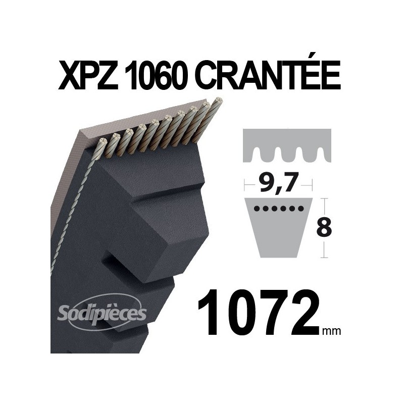 Courroie XPZ1060 Trapézoïdale crantée. 9,7 mm x 1072 mm.