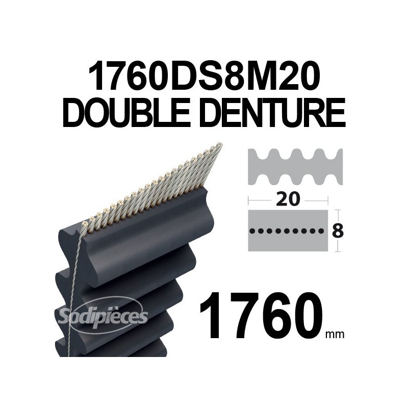Courroie 1760DS8M20 Double denture. 20 mm x 1760 mm.