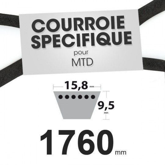 Courroie spécifique MTD 7540329A, 954-04001, 7540433. 15,8 mm x 1760 mm.