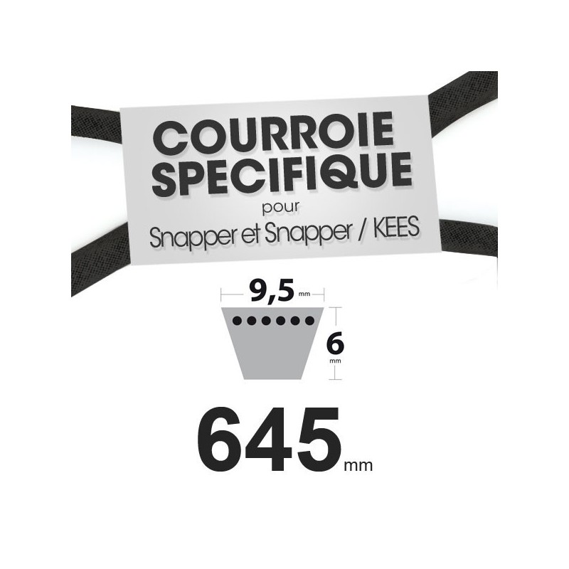 Courroie spécifique Snapper 12353. 9,5 mm x 645 mm.