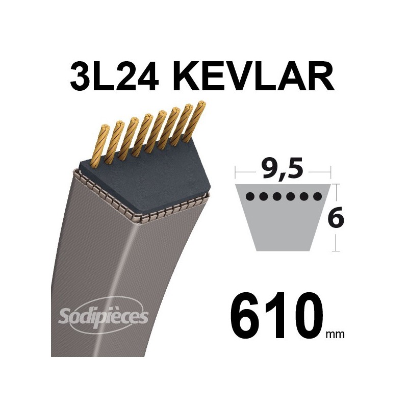 Courroie 3L24 Kevlar Trapézoïdale. 9,5 mm x 610 mm.