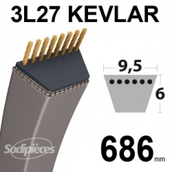 Courroie 3L27 Kevlar Trapézoïdale. 9,5 mm x 686 mm.