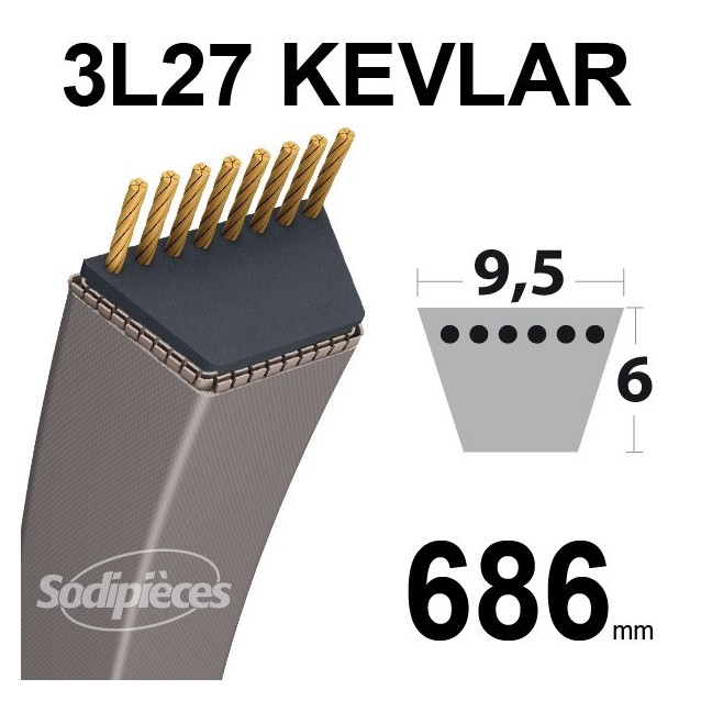 Courroie 3L27 Kevlar Trapézoïdale. 9,5 mm x 686 mm.