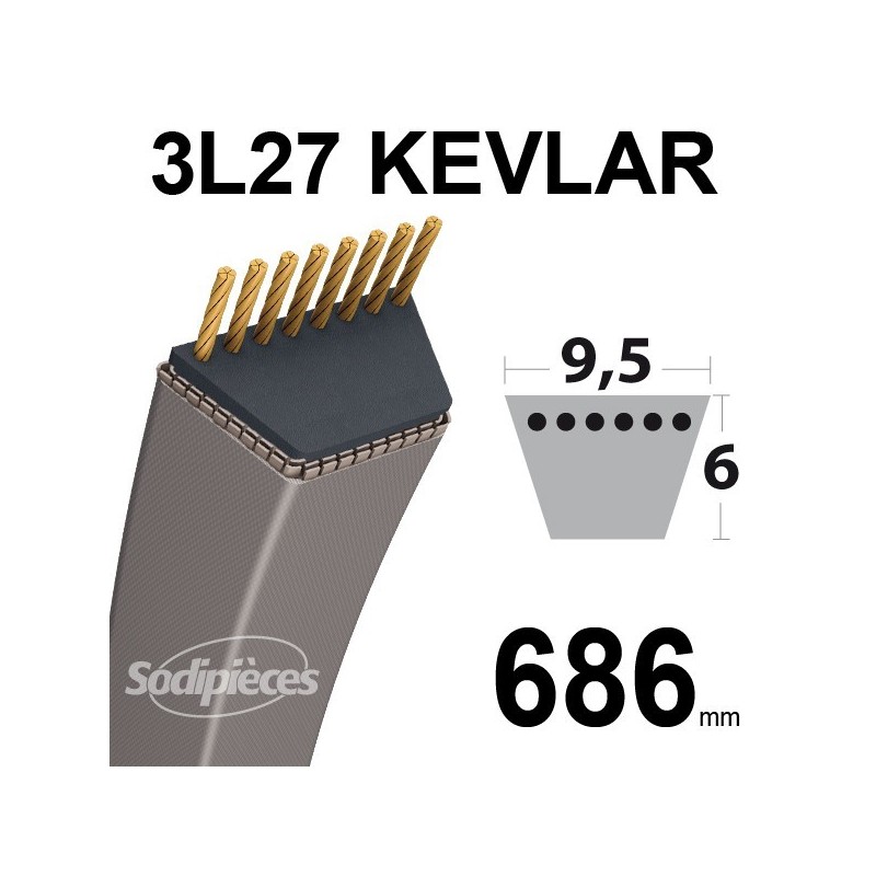 Courroie 3L27 Kevlar Trapézoïdale. 9,5 mm x 686 mm.