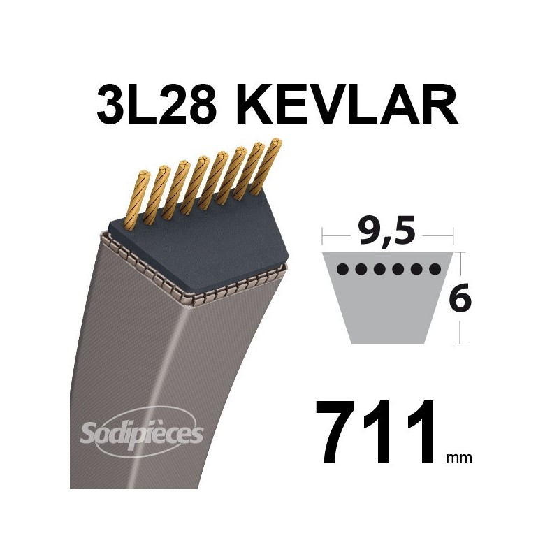 Courroie 3L28 Kevlar Trapézoïdale. 9,5 mm x 711 mm.