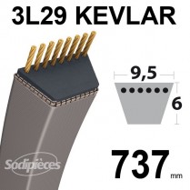 Courroie 3L29 Kevlar Trapézoïdale. 9,5 mm x 737 mm.