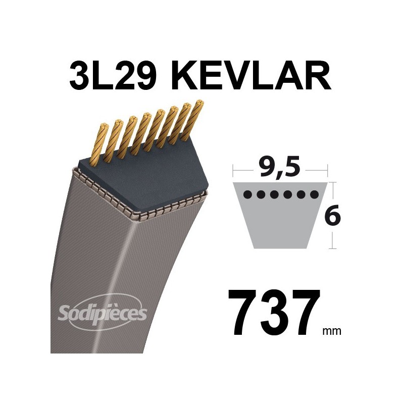 Courroie 3L29 Kevlar Trapézoïdale. 9,5 mm x 737 mm.