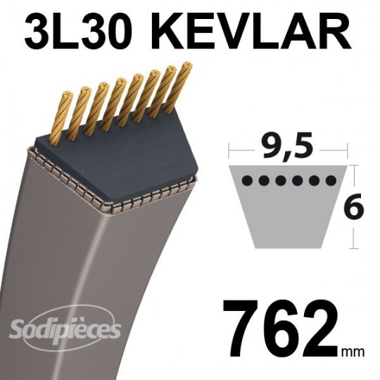 Courroie 3L30 Kevlar Trapézoïdale. 9,5 mm x 762 mm.