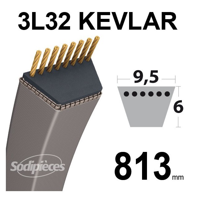 Courroie 3L32 Kevlar Trapézoïdale. 9,5 mm x 813 mm.