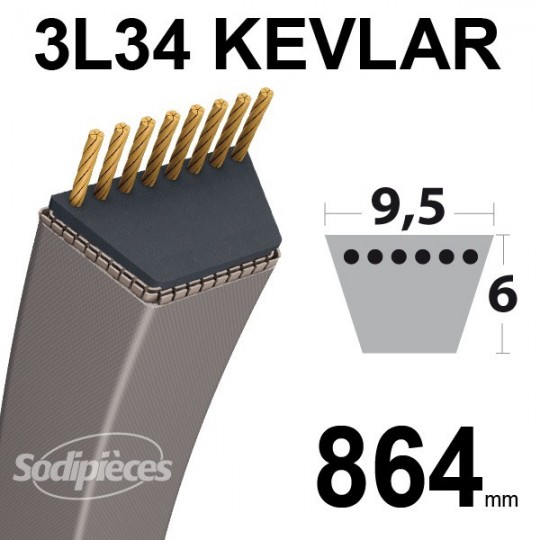 Courroie 3L34 Kevlar Trapézoïdale. 9,5 mm x 864 mm.