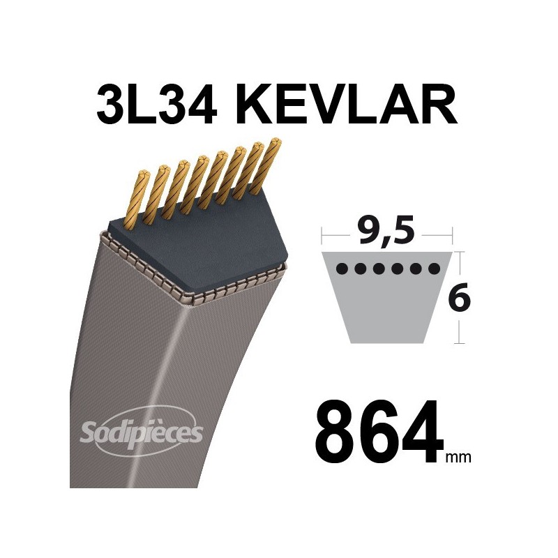 Courroie 3L34 Kevlar Trapézoïdale. 9,5 mm x 864 mm.