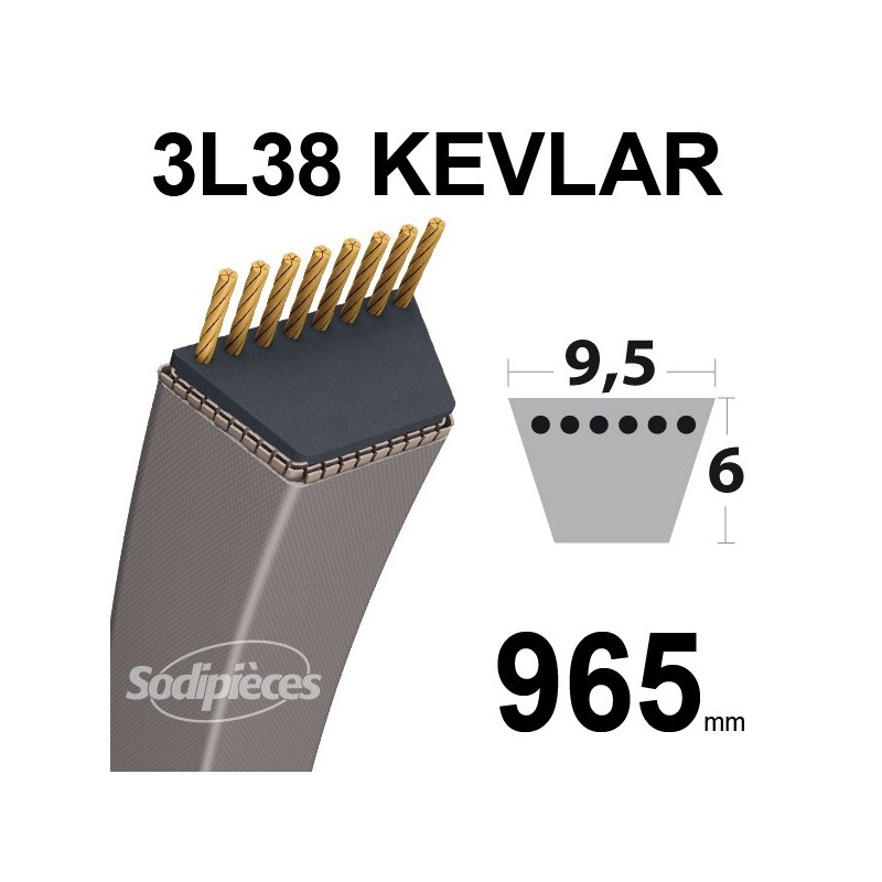 Courroie 3L38 Kevlar Trapézoïdale. 9,5 mm x 965 mm.