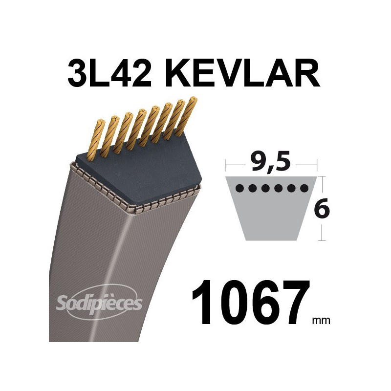 Courroie 3L42 Kevlar Trapézoïdale. 9,5 mm x 1067 mm.