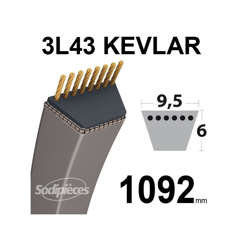 Courroie 3L43 Kevlar Trapézoïdale. 9,5 mm x 1092 mm.