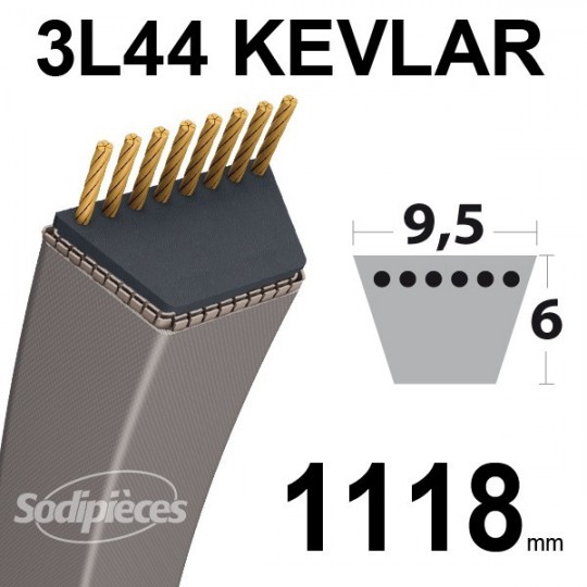 Courroie 3L44 Kevlar Trapézoïdale. 9,5 mm x 1118 mm.