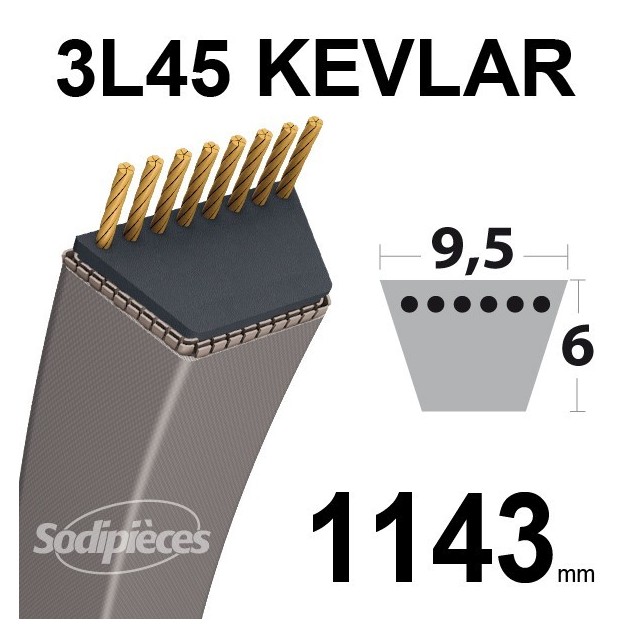 Courroie 3L45 Kevlar Trapézoïdale. 9,5 mm x 1143 mm.