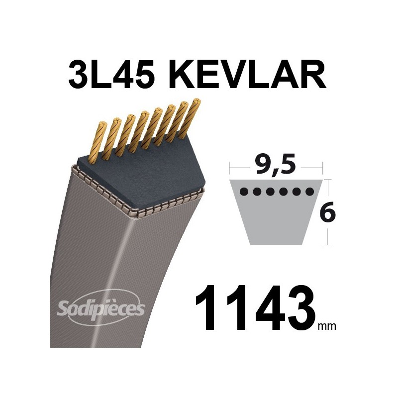 Courroie 3L45 Kevlar Trapézoïdale. 9,5 mm x 1143 mm.