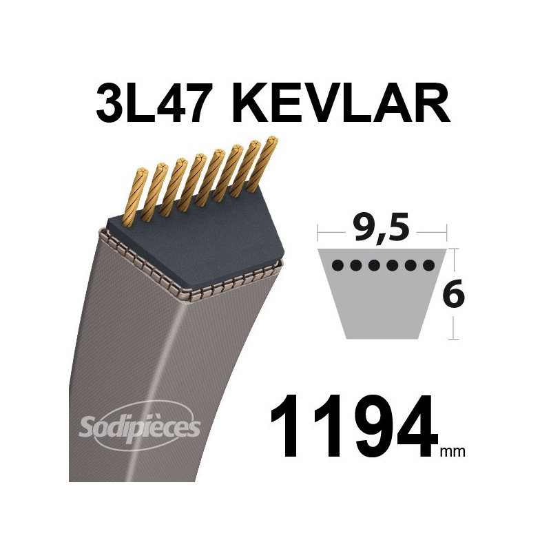 Courroie 3L47 Kevlar Trapézoïdale. 9,5 mm x 1194 mm.