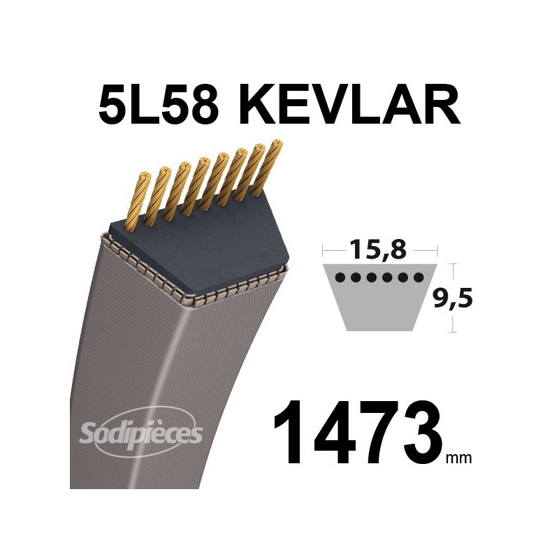 Courroie 5L58 Kevlar Trapézoïdale. 15,8 mm x 1473 mm.