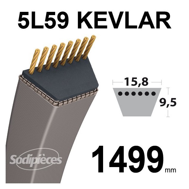 Courroie 5L59 Kevlar Trapézoïdale. 15,8 mm x 1499 mm.