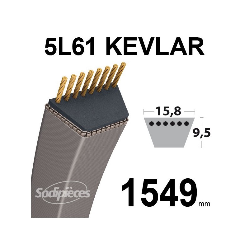 Courroie 5L61 Kevlar Trapézoïdale. 15,8 mm x 1549 mm.