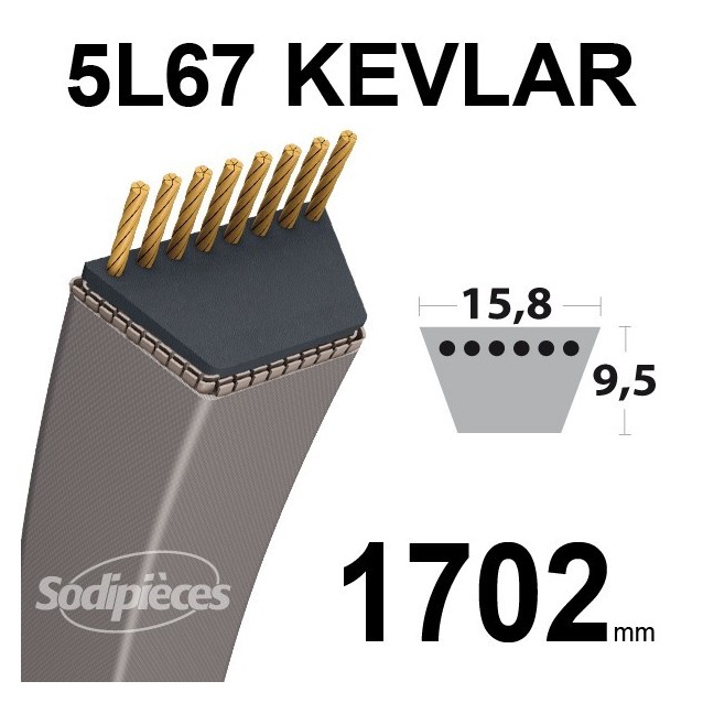 Courroie 5L67 Kevlar Trapézoïdale. 15,8 mm x 1702 mm.