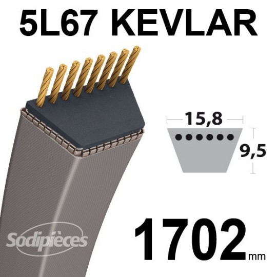 Courroie 5L67 Kevlar Trapézoïdale. 15,8 mm x 1702 mm.