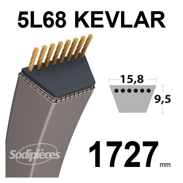 Courroie 5L68 Kevlar Trapézoïdale. 15,8 mm x 1727 mm.