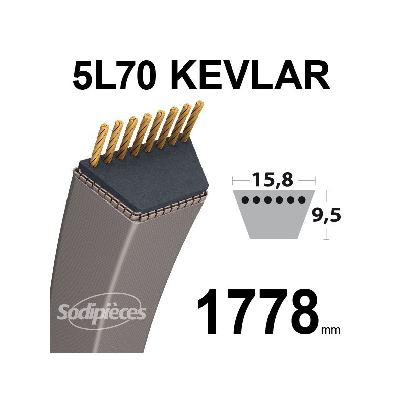 Courroie 5L70 Kevlar Trapézoïdale. 15,8 mm x 1778 mm.