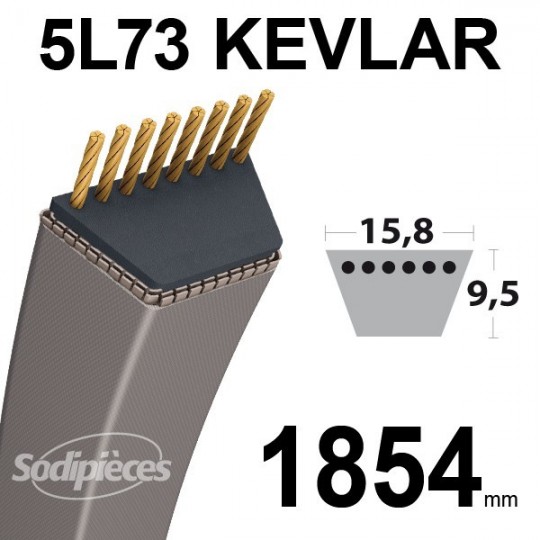 Courroie 5L73 Kevlar Trapézoïdale. 15,8 mm x 1854 mm.