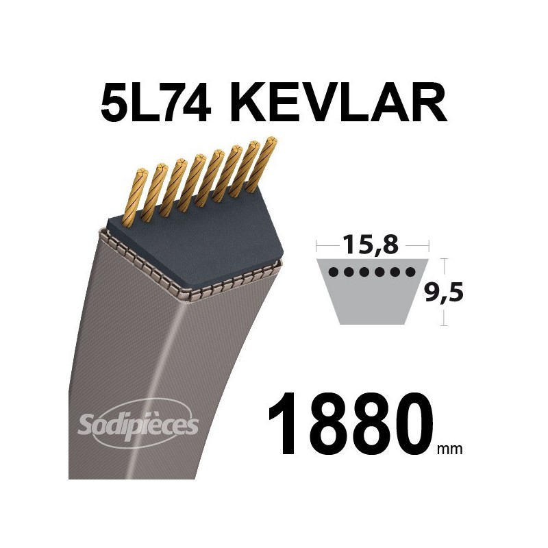 Courroie 5L74 Kevlar Trapézoïdale. 15,8 mm x 1880 mm.