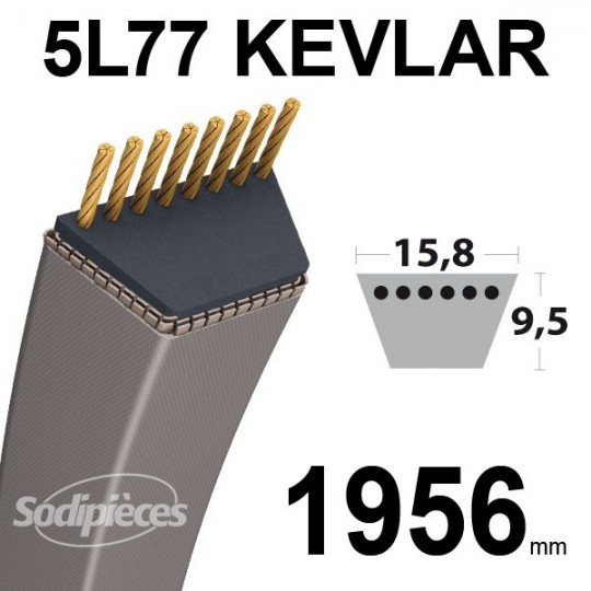 Courroie 5L77 Kevlar Trapézoïdale. 15,8 mm x 1956 mm.