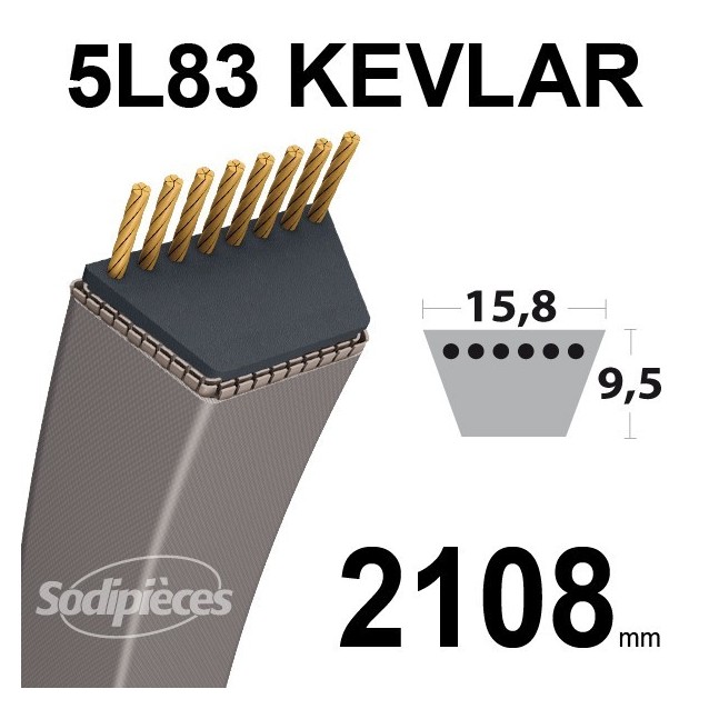 Courroie 5L83 Kevlar Trapézoïdale. 15,8 mm x 2108 mm.