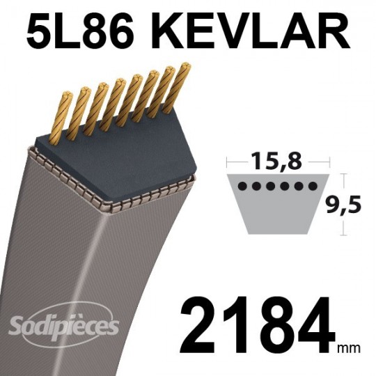 Courroie 5L86 Kevlar Trapézoïdale. 15,8 mm x 2184 mm.