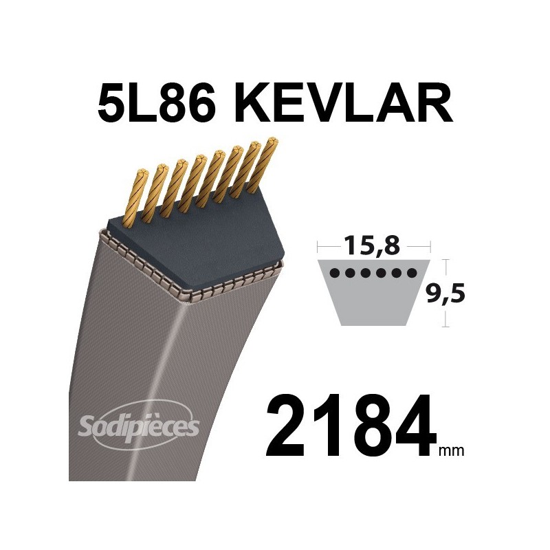 Courroie 5L86 Kevlar Trapézoïdale. 15,8 mm x 2184 mm.