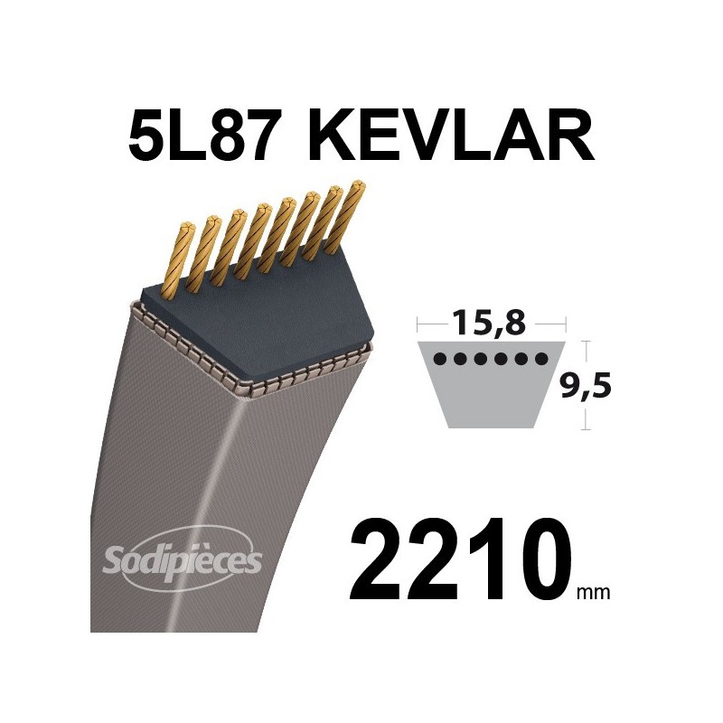 Courroie 5L87 Kevlar Trapézoïdale. 15,8 mm x 2210 mm.