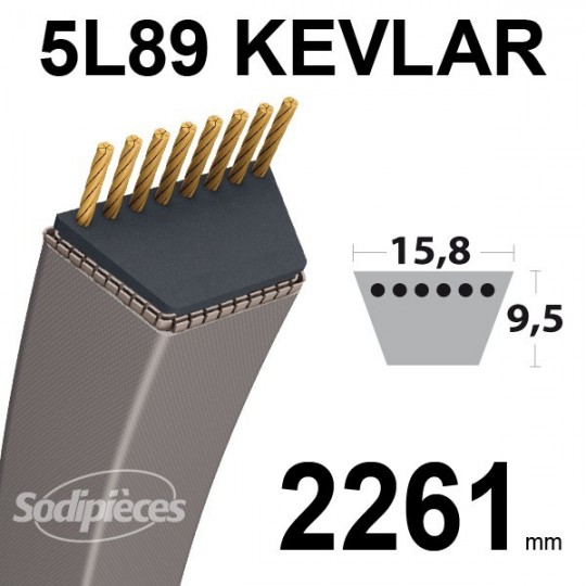 Courroie 5L89 Kevlar Trapézoïdale. 15,8 mm x 2261 mm.