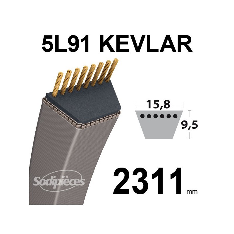 Courroie 5L91 Kevlar Trapézoïdale. 15,8 mm x 2311 mm.