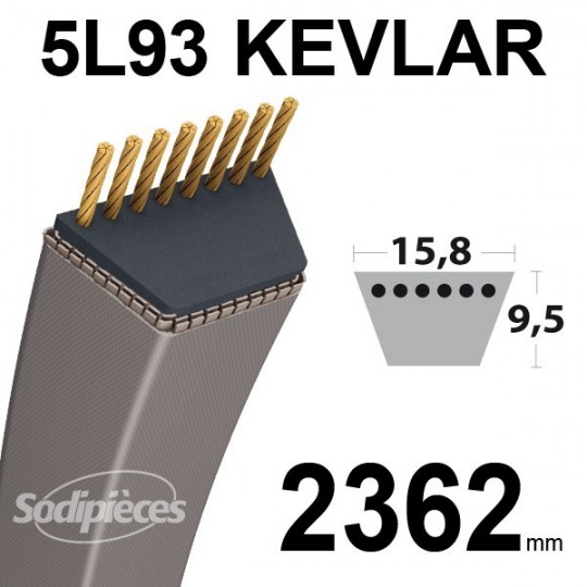 Courroie 5L93 Kevlar Trapézoïdale. 15,8 mm x 2362 mm.