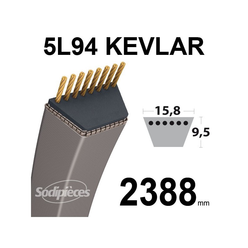 Courroie 5L94 Kevlar Trapézoïdale. 15,8 mm x 2388 mm.