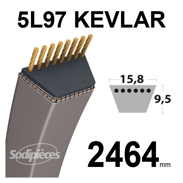 Courroie 5L97 Kevlar Trapézoïdale. 15,8 mm x 2464 mm.