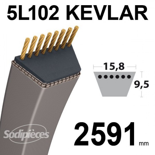 Courroie 5L102 Kevlar Trapézoïdale. 15,8 mm x 2591 mm.