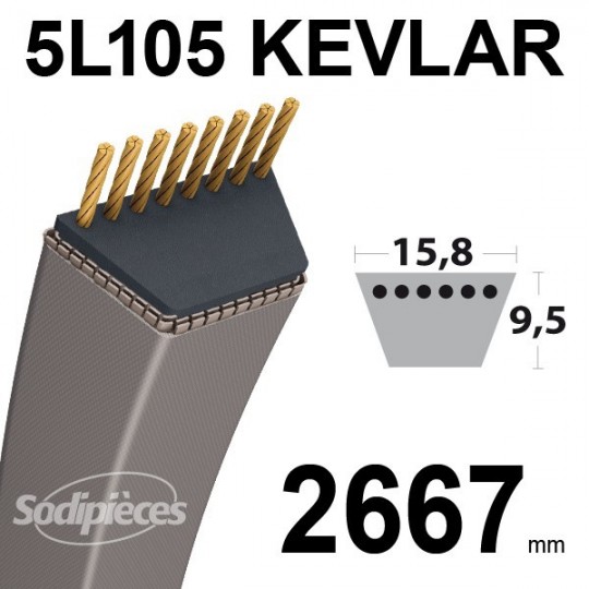 Courroie 5L105 Kevlar Trapézoïdale. 15,8 mm x 2667 mm.