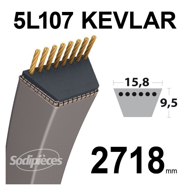 Courroie 5L107 Kevlar Trapézoïdale. 15,8 mm x 2718 mm.