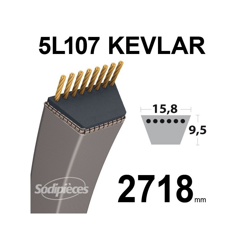 Courroie 5L107 Kevlar Trapézoïdale. 15,8 mm x 2718 mm.