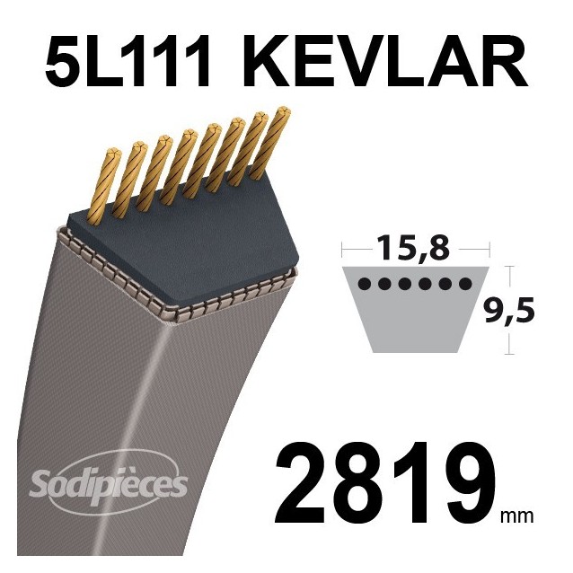 Courroie 5L111 Kevlar Trapézoïdale. 15,8 mm x 2819 mm.