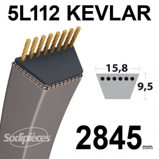 Courroie 5L112 Kevlar Trapézoïdale. 15,8 mm x 2845 mm.