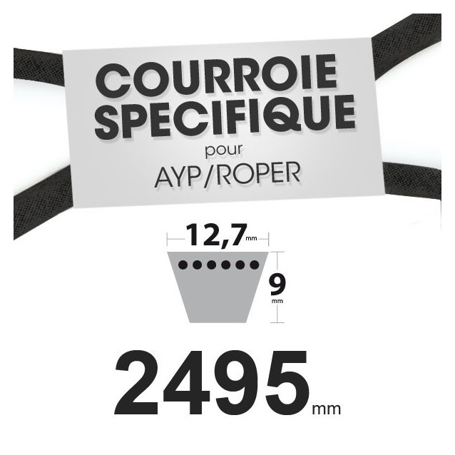 Courroie spécifique AYP/Roper 131006. 12,7 mm x 2495 mm. Courroie spécifique AYP/Roper 131006. 12,7 mm x 2495 mm.