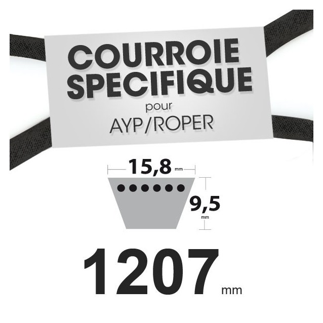 Courroie spécifique AYP/Roper 106 729 X. 15,8 mm x 1207 mm.